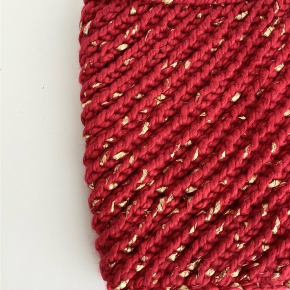 Cowl Scarf Hooded Chunky Infinity Hand Crafted Red Gold Knit Winter Essential - Picture 12 of 16
